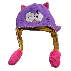 Flipeez Winking Kitty Cat Purple Pink Knit Hat with Moveable Tail Size OS